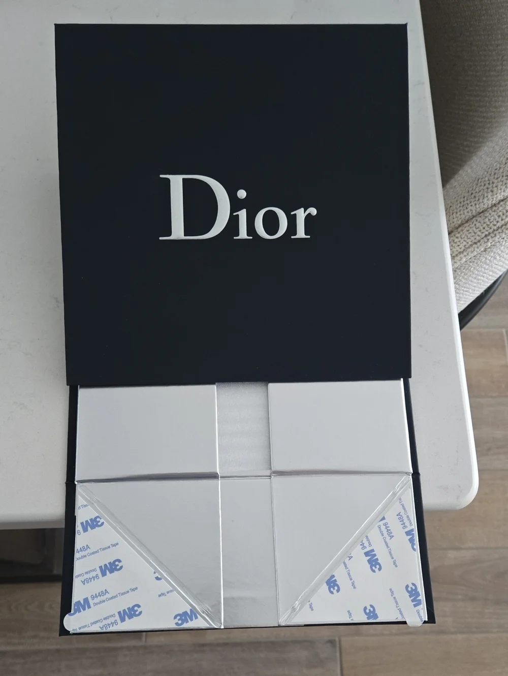 New never used DIOR matte blue & Silver logo storage box 8 1/4 × 8 1/4